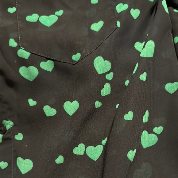 Banana Republic Black Sheer Blouse with Green Heart Pattern - Picture 5 of 6